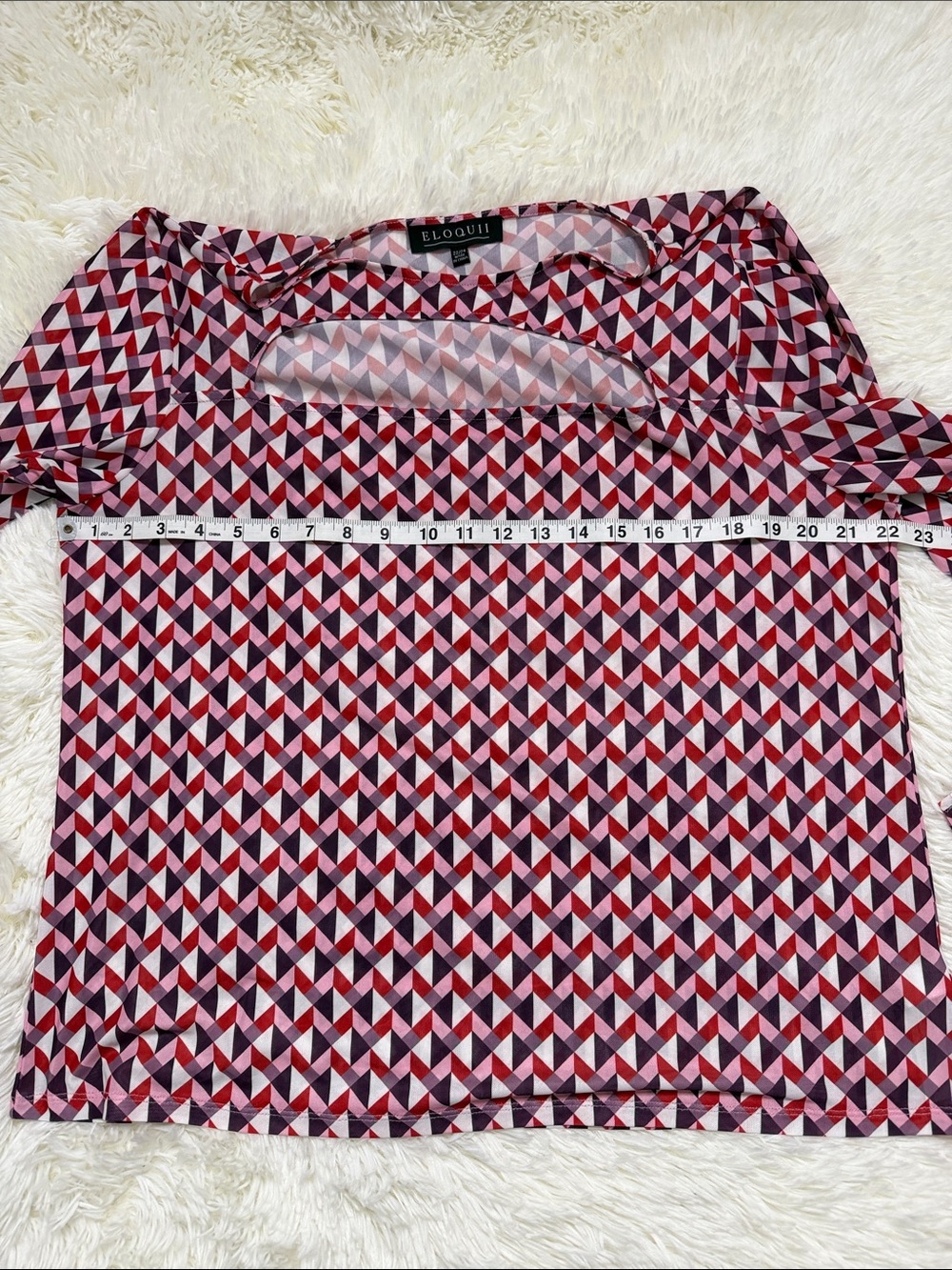 ELOQUII Geometric Cutout Long Sleeve Top Size 22/24 Sleeve Sheer Flattering bold - Picture 7 of 8